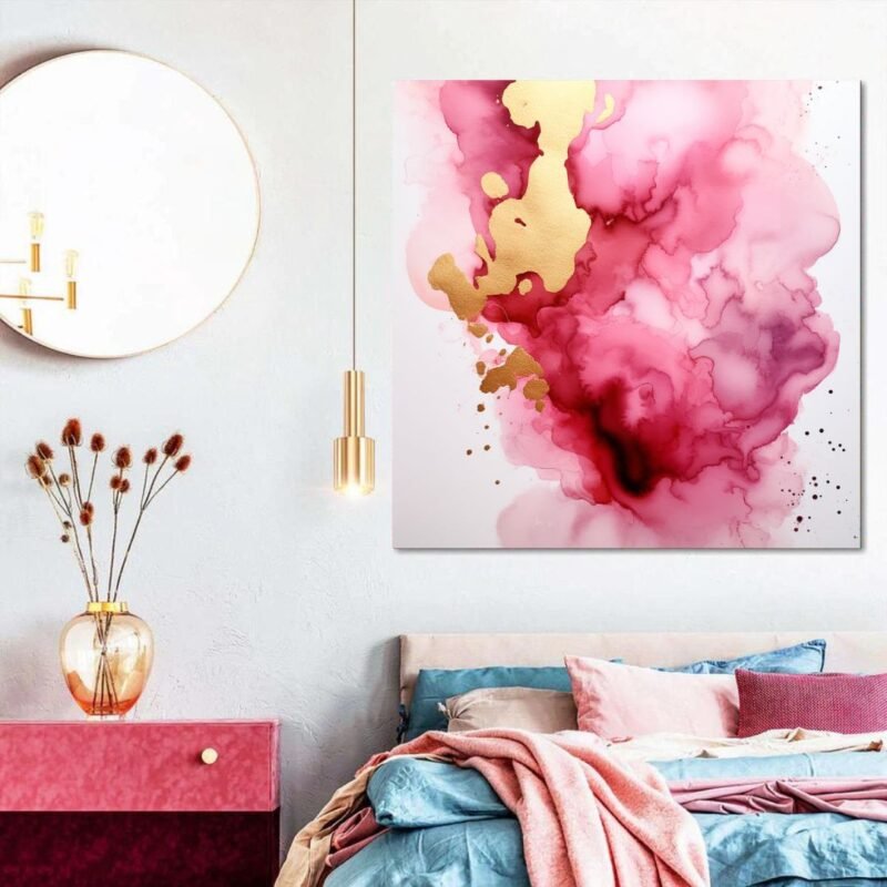 Pink Ink Watercolor Wall Art | Fluid Canvas Framed Fine Art Collection