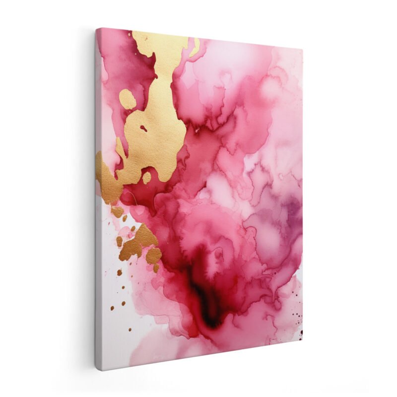 Pink Ink With Gold On Wrapped Canvas | Abstract Canvas Art Collection