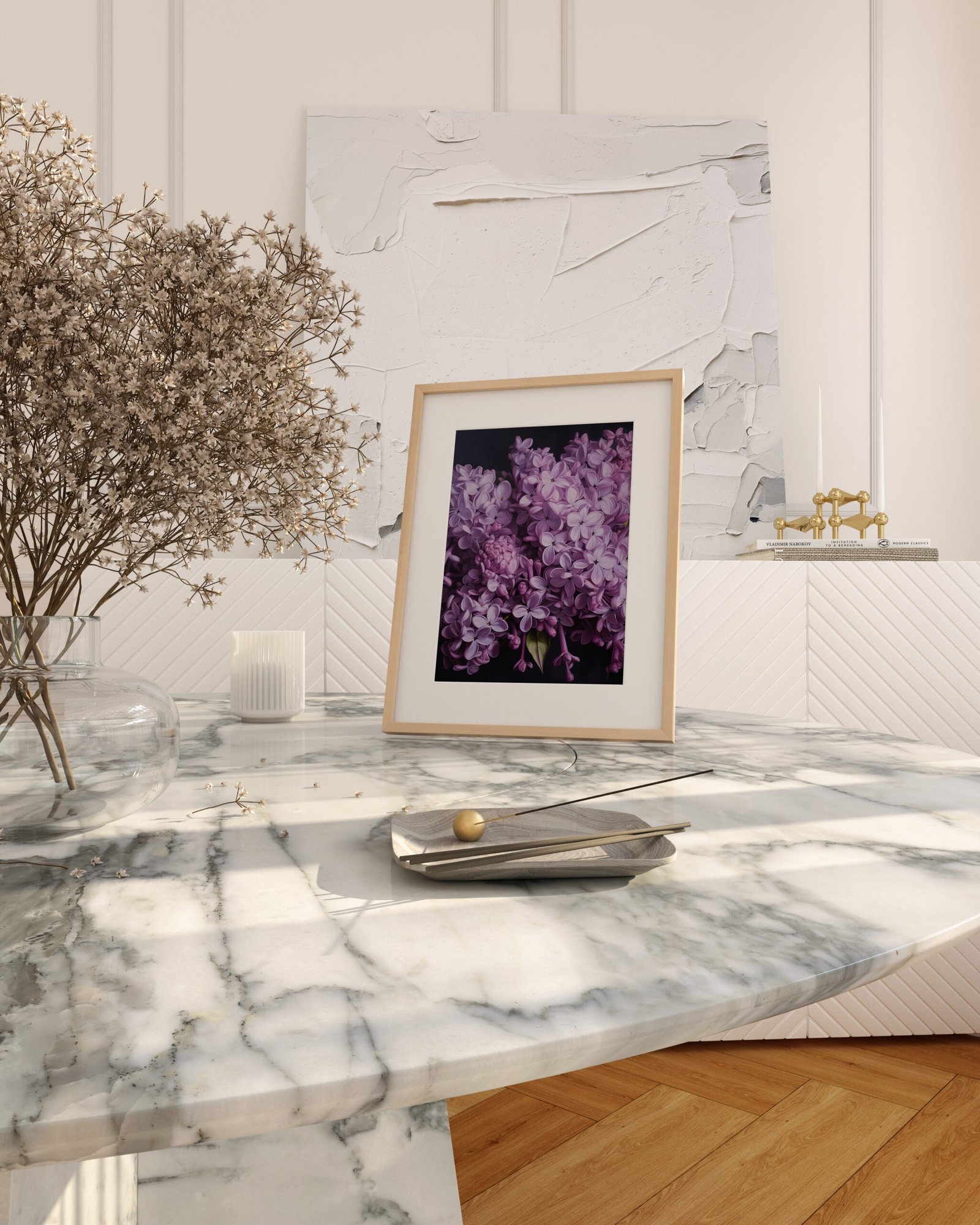White Marble Table 1Pic Framed FL1001