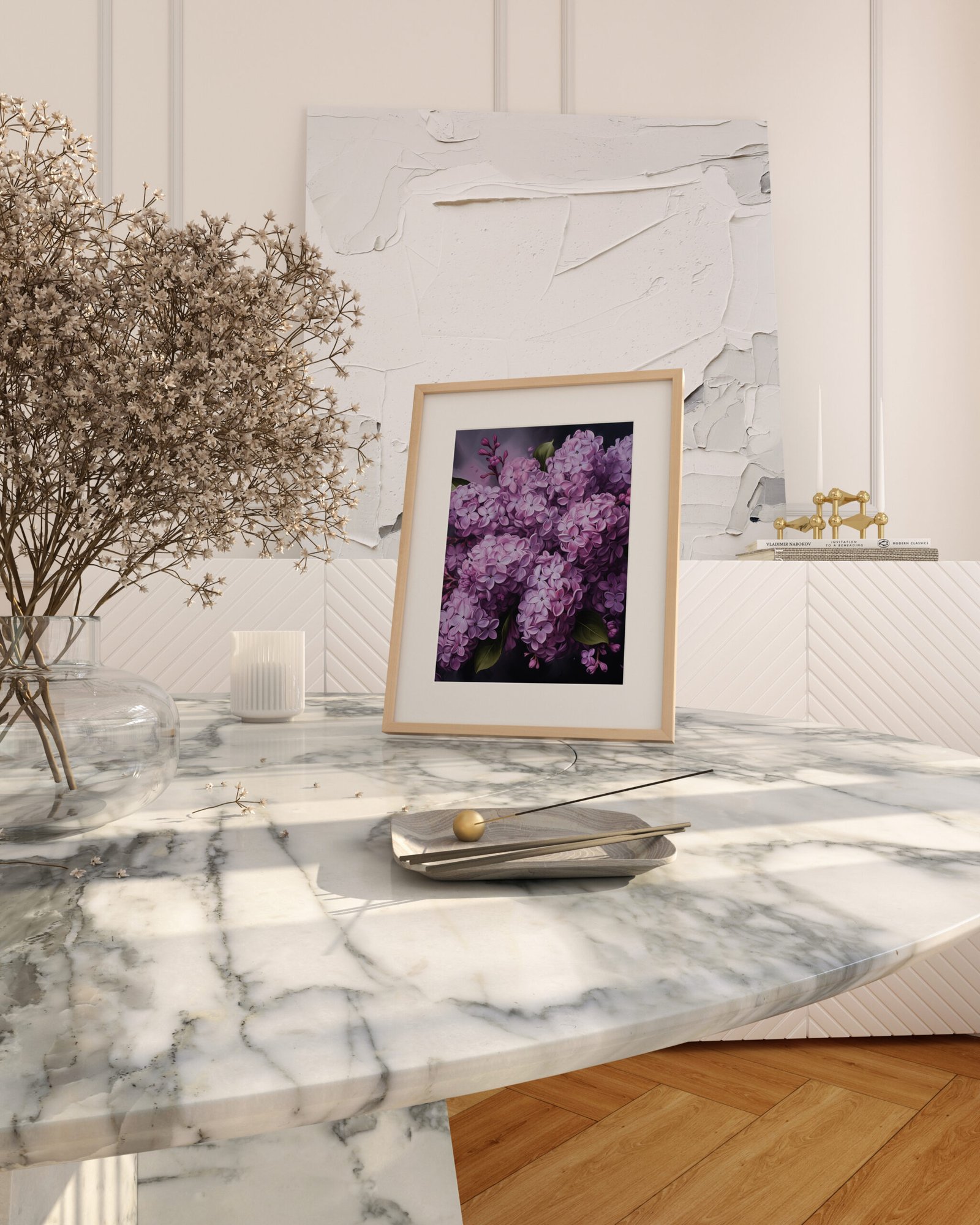 White Marble Table 1Pic Framed FL1002