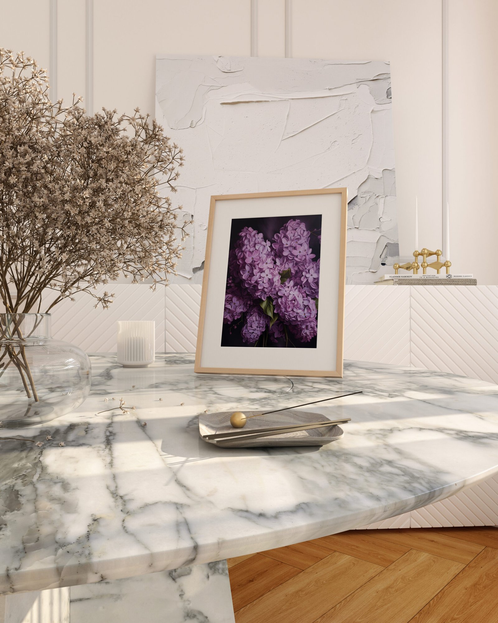 White Marble Table 1Pic Framed FL1003