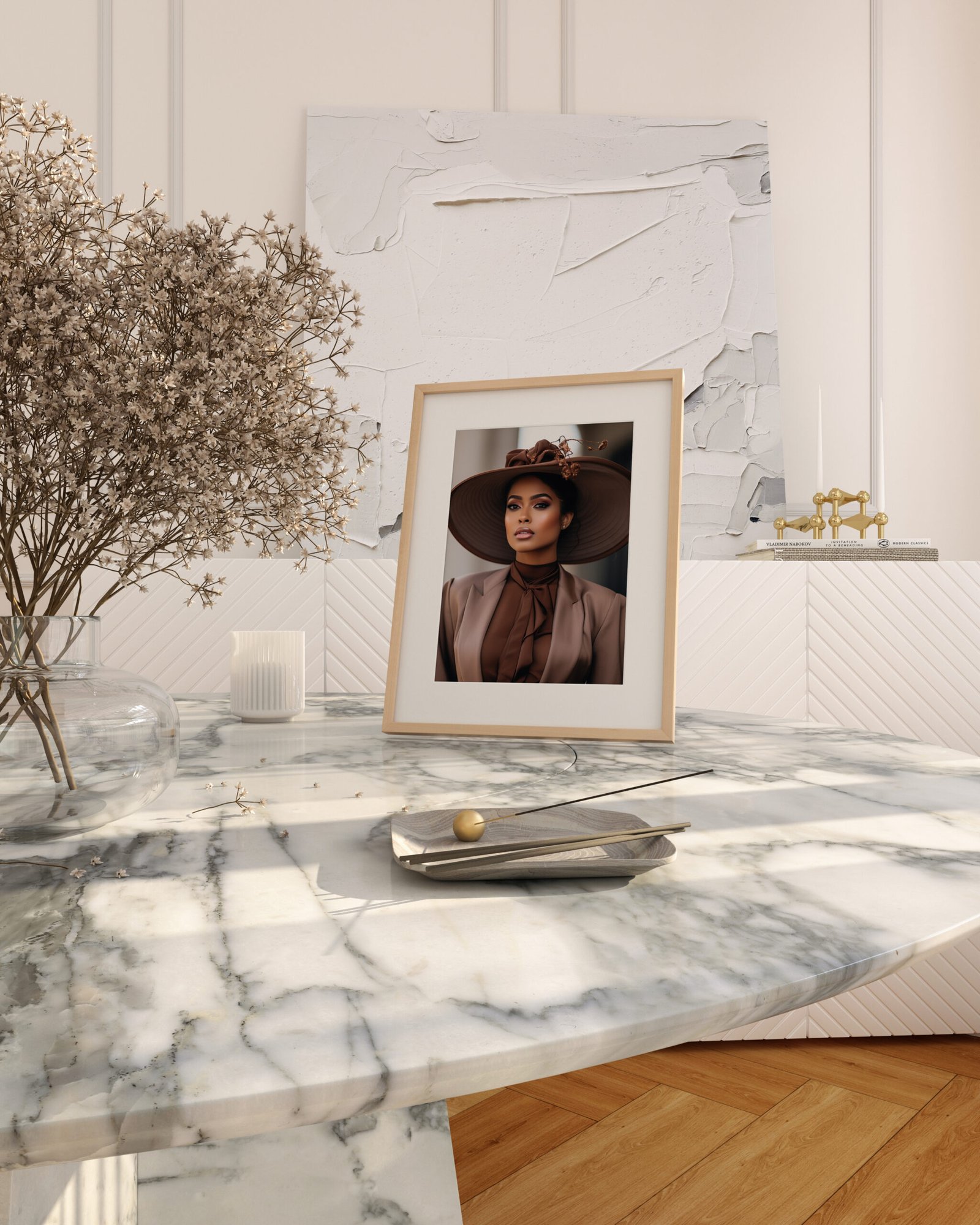 White Marble Table 1Pic Framed H1012