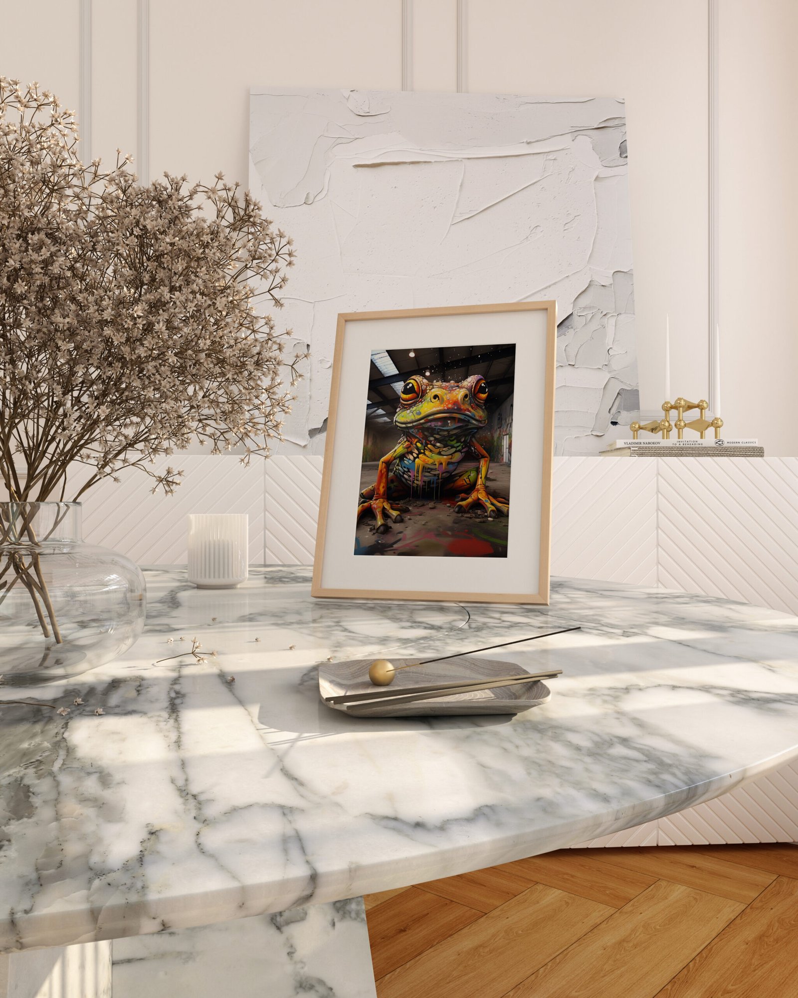 White Marble Table 1Pic Framed S1008