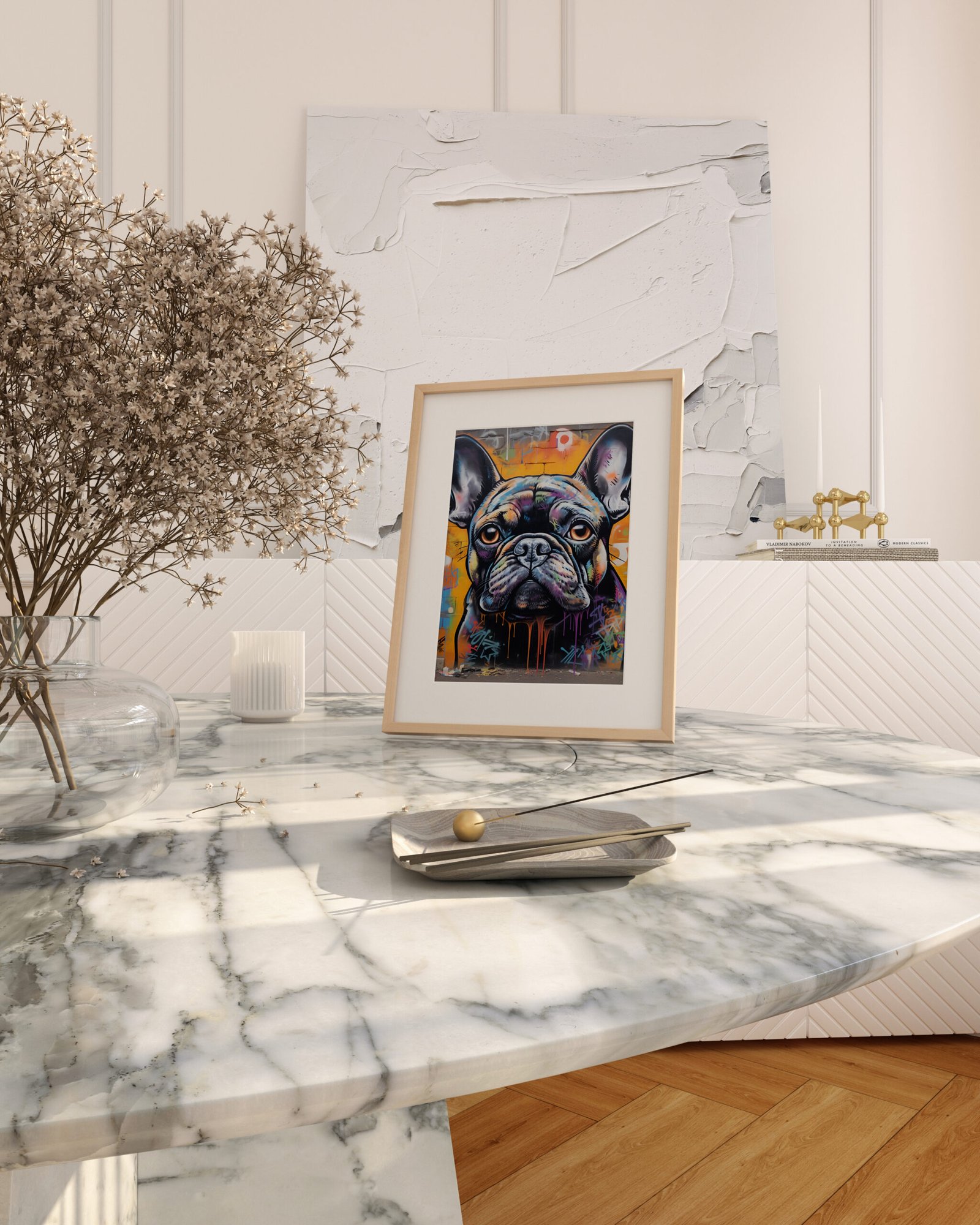 White Marble Table 1Pic Framed S1012