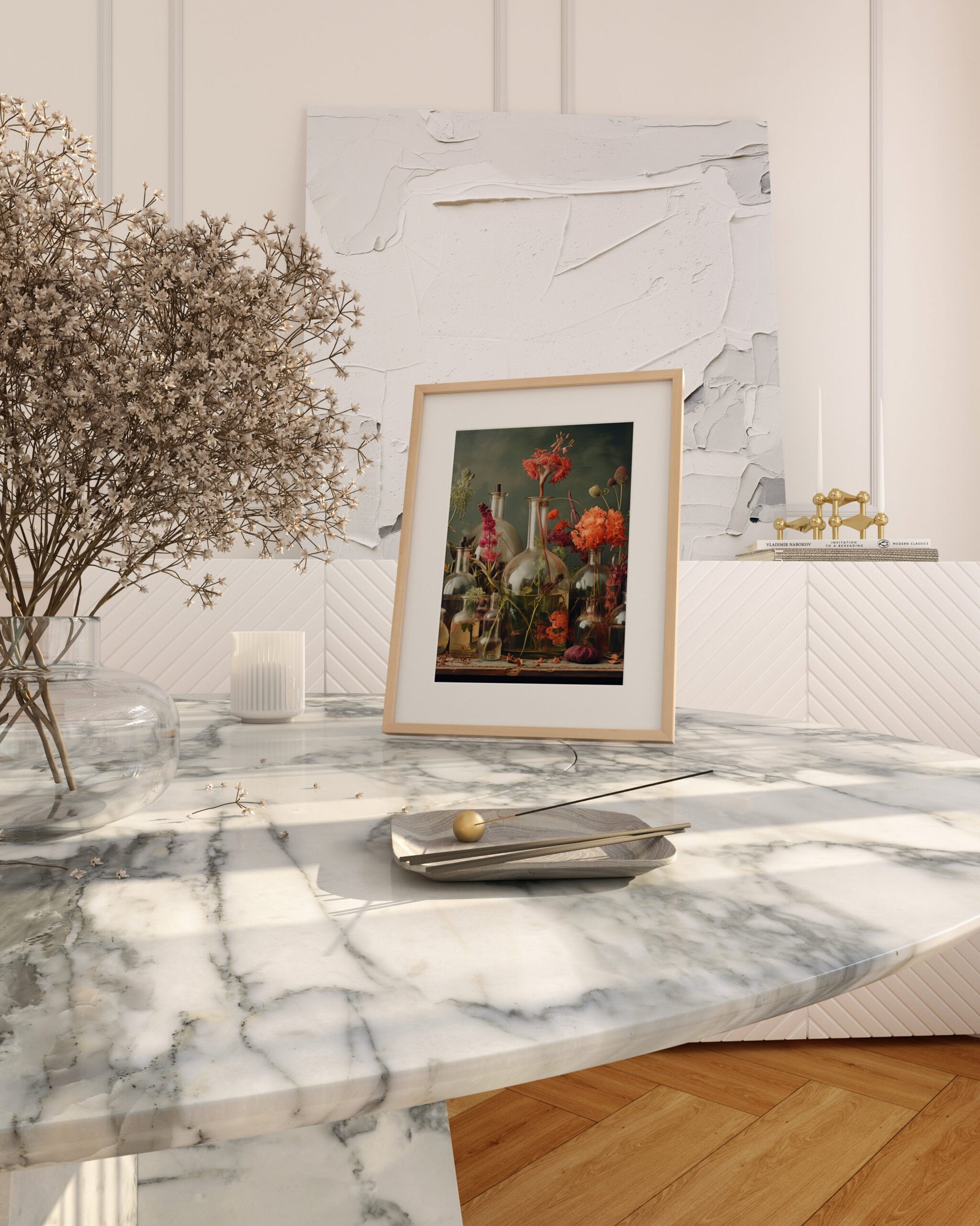 White Marble Table 1Pic Framed V1009